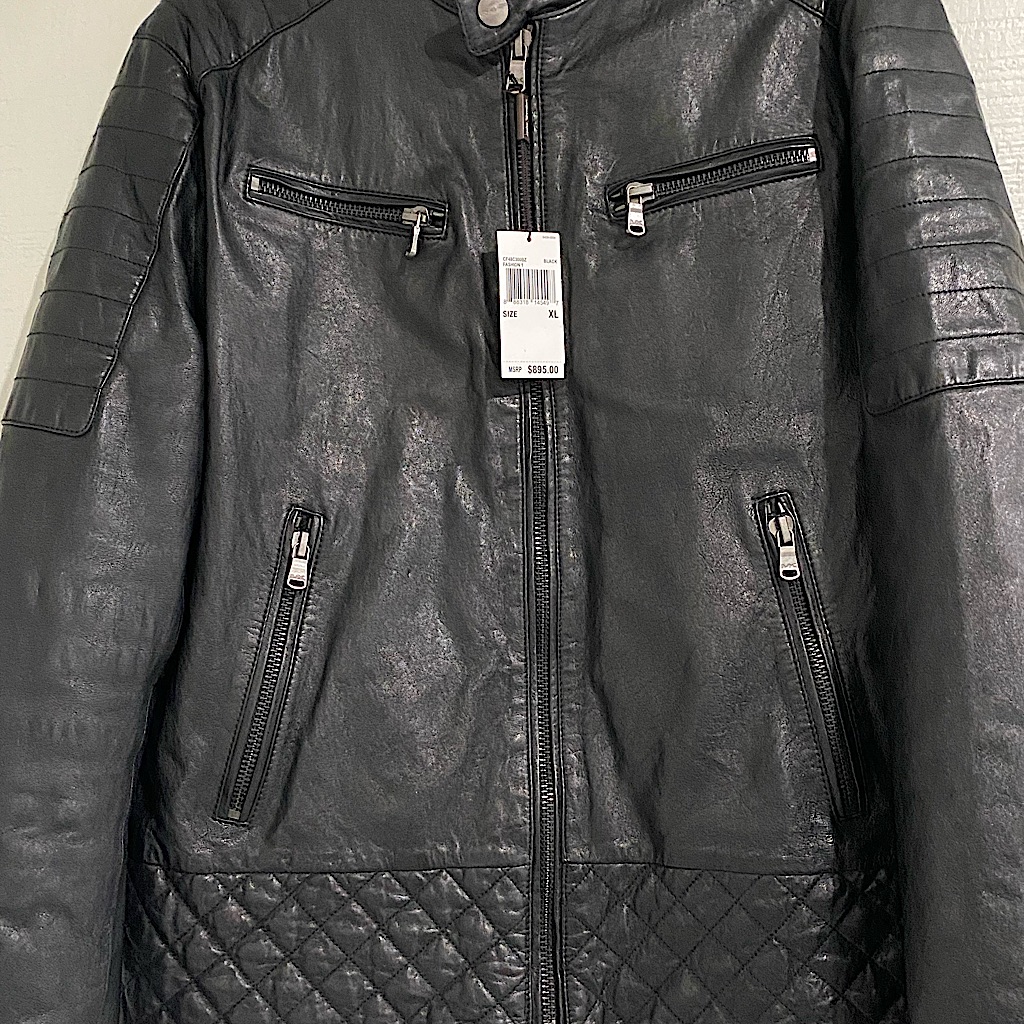 Men’s Michael Kors Genuine Leather Jacket. New With Tags, Black Color.